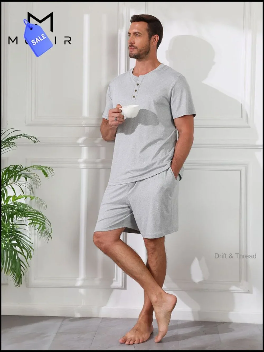 Men's Short Sleeve Henley Pajama Set 2 Piece Button Sleepwear Soft Lounge